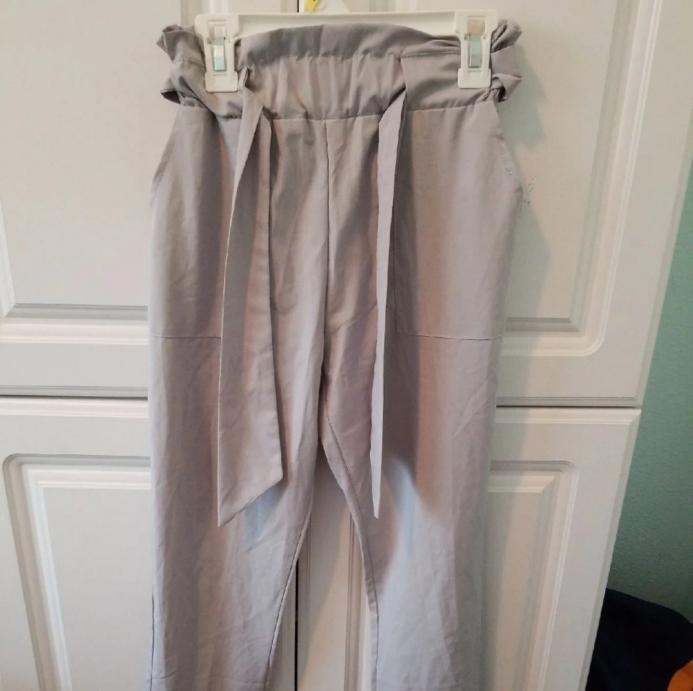 Grey paper bag pants